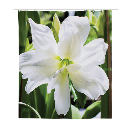 White Amaryllis Print Polyester Shower Curtain