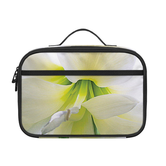 White Amaryllis Print Portable Lunch Bag