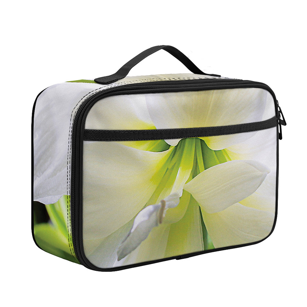 White Amaryllis Print Portable Lunch Bag