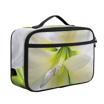 White Amaryllis Print Portable Lunch Bag