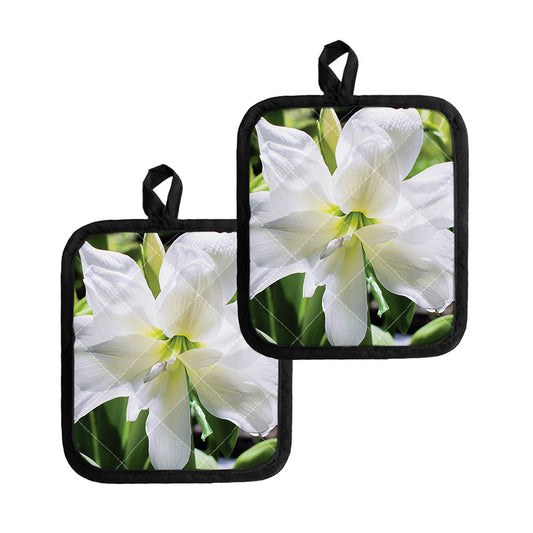 White Amaryllis Print Pot Holders