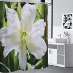 White Amaryllis Print Premium Shower Curtain