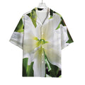 White Amaryllis Print Rayon Hawaiian Shirt