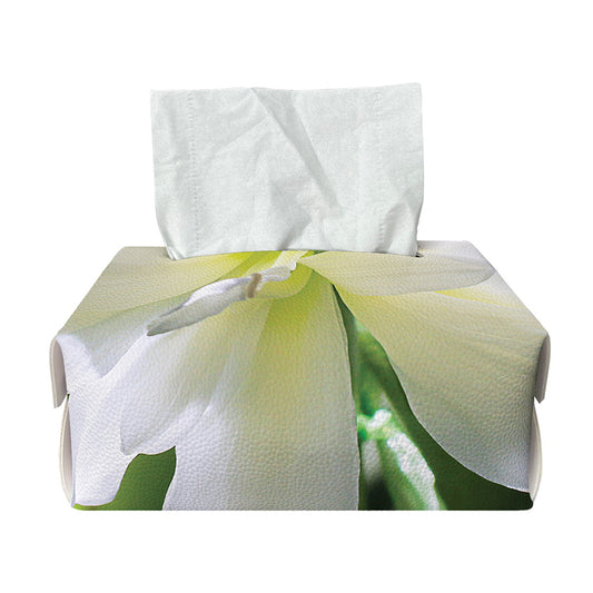 White Amaryllis Print Rectangle Tissue Box Cover