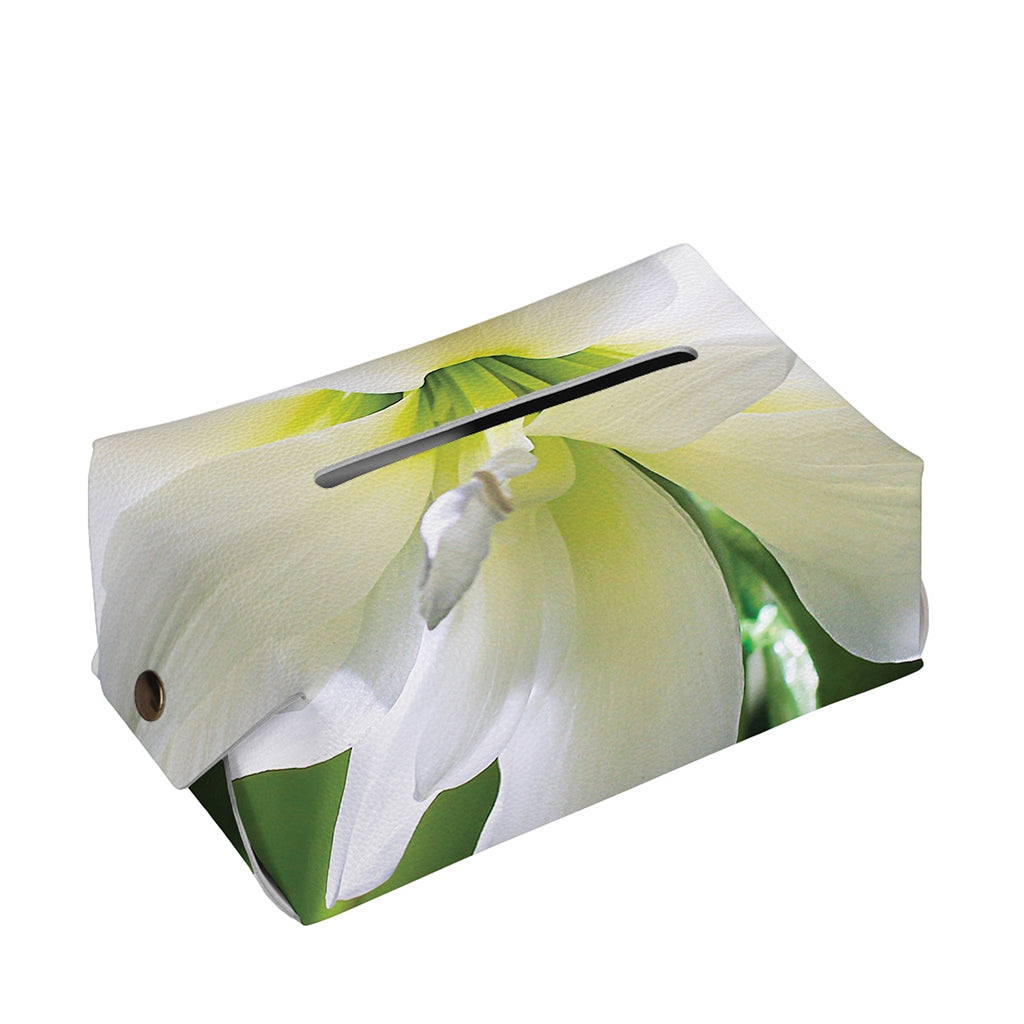 White Amaryllis Print Rectangle Tissue Box Cover