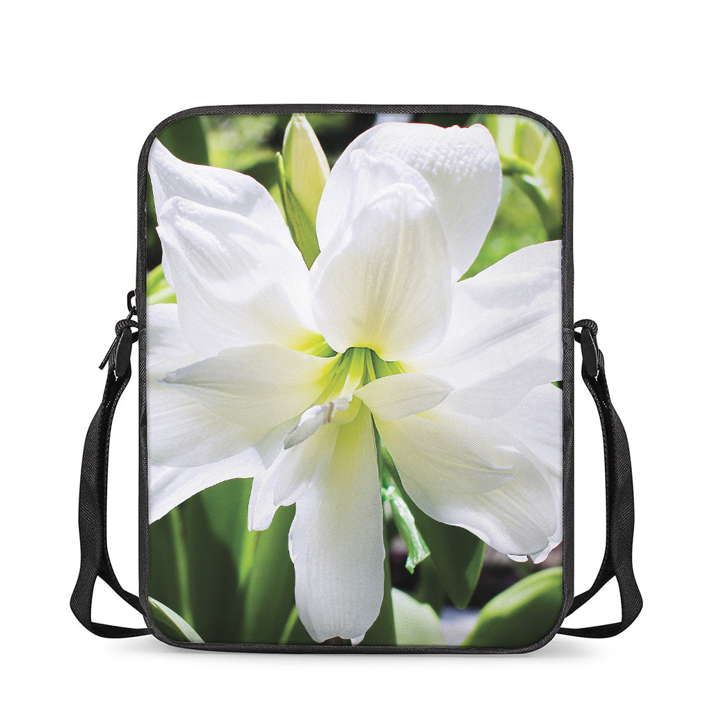 White Amaryllis Print Rectangular Crossbody Bag