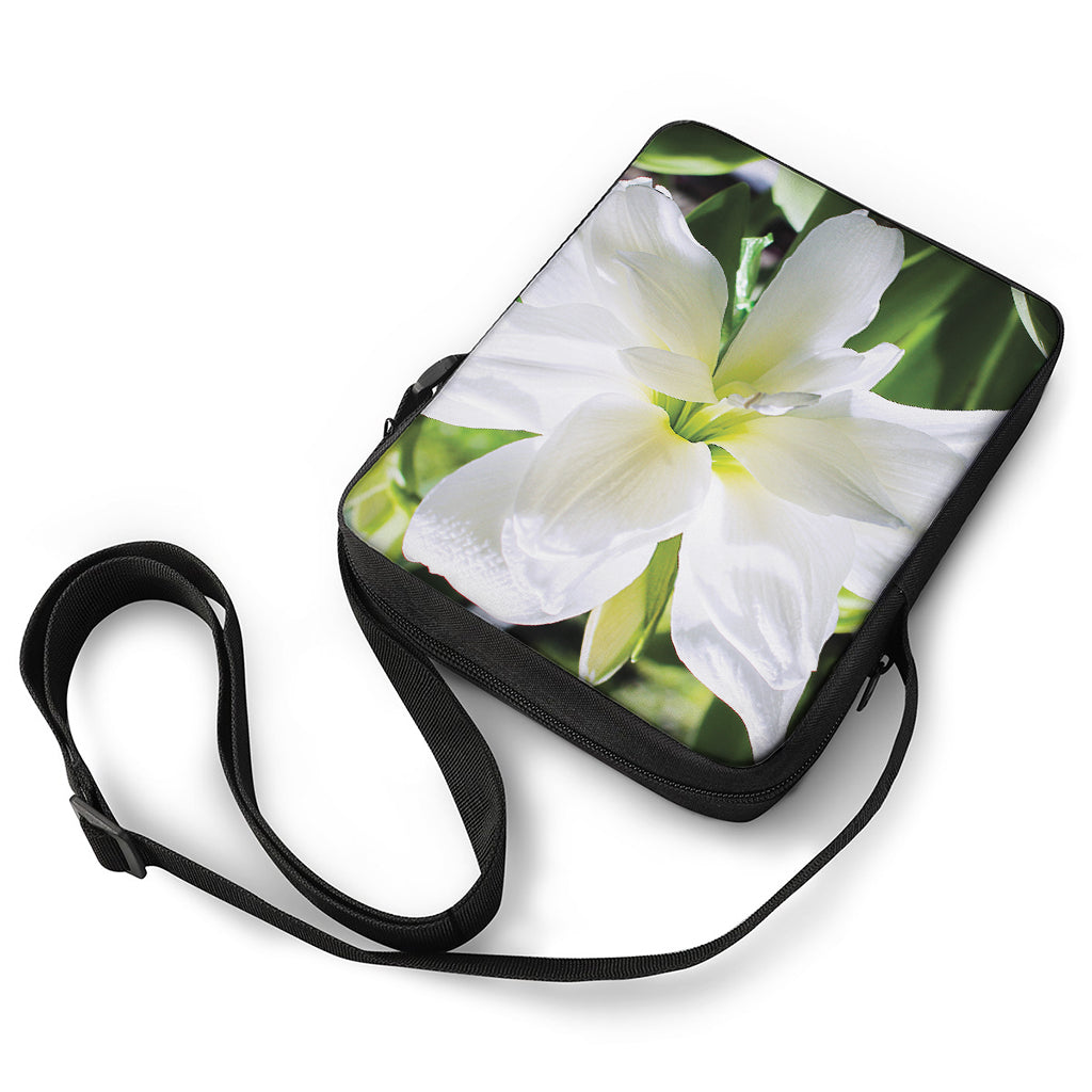 White Amaryllis Print Rectangular Crossbody Bag