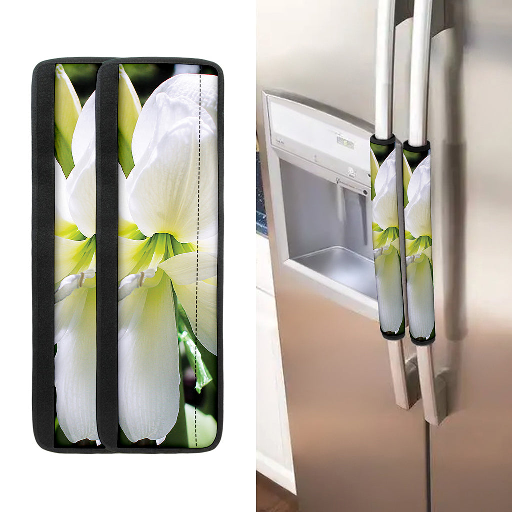 White Amaryllis Print Refrigerator Handle Covers
