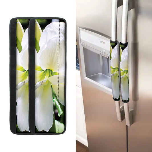 White Amaryllis Print Refrigerator Handle Covers