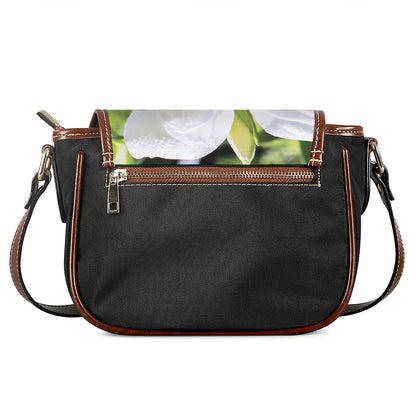 White Amaryllis Print Saddle Bag