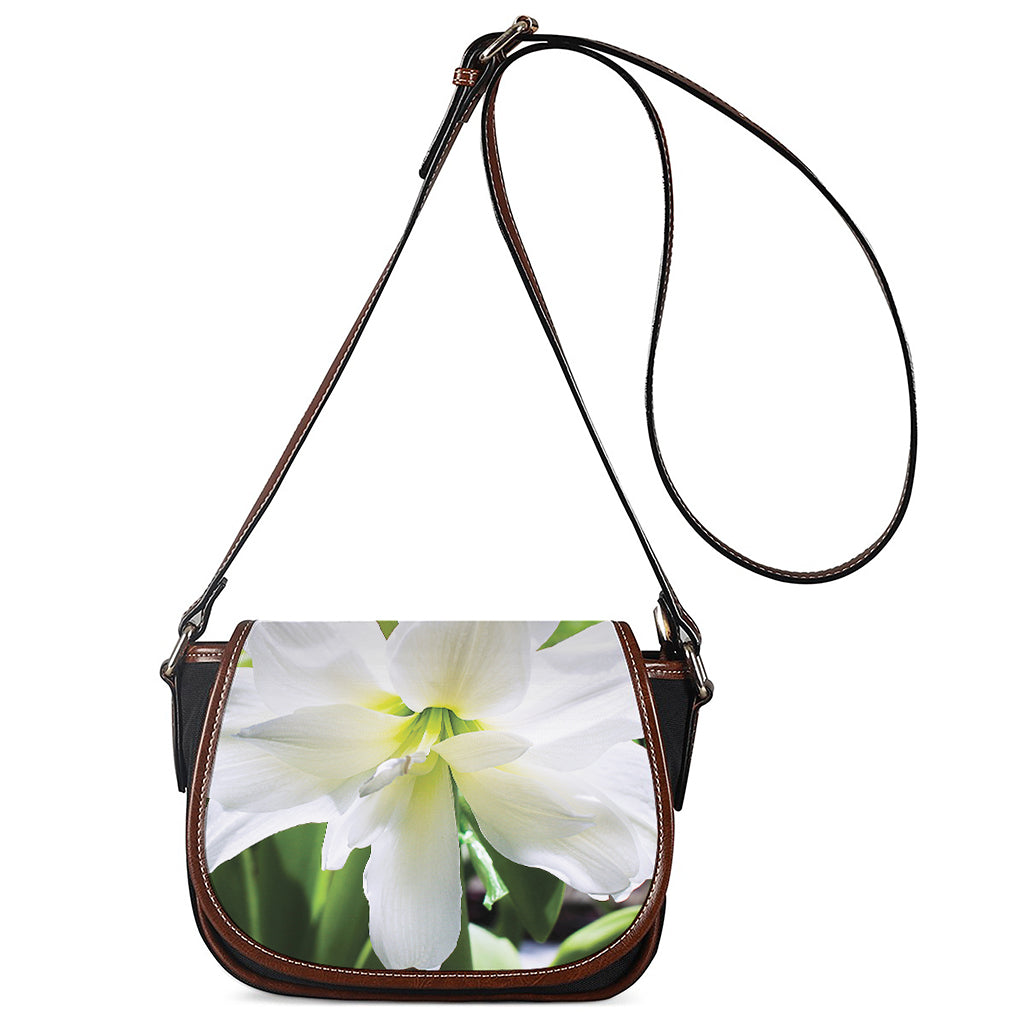 White Amaryllis Print Saddle Bag