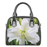 White Amaryllis Print Shoulder Handbag