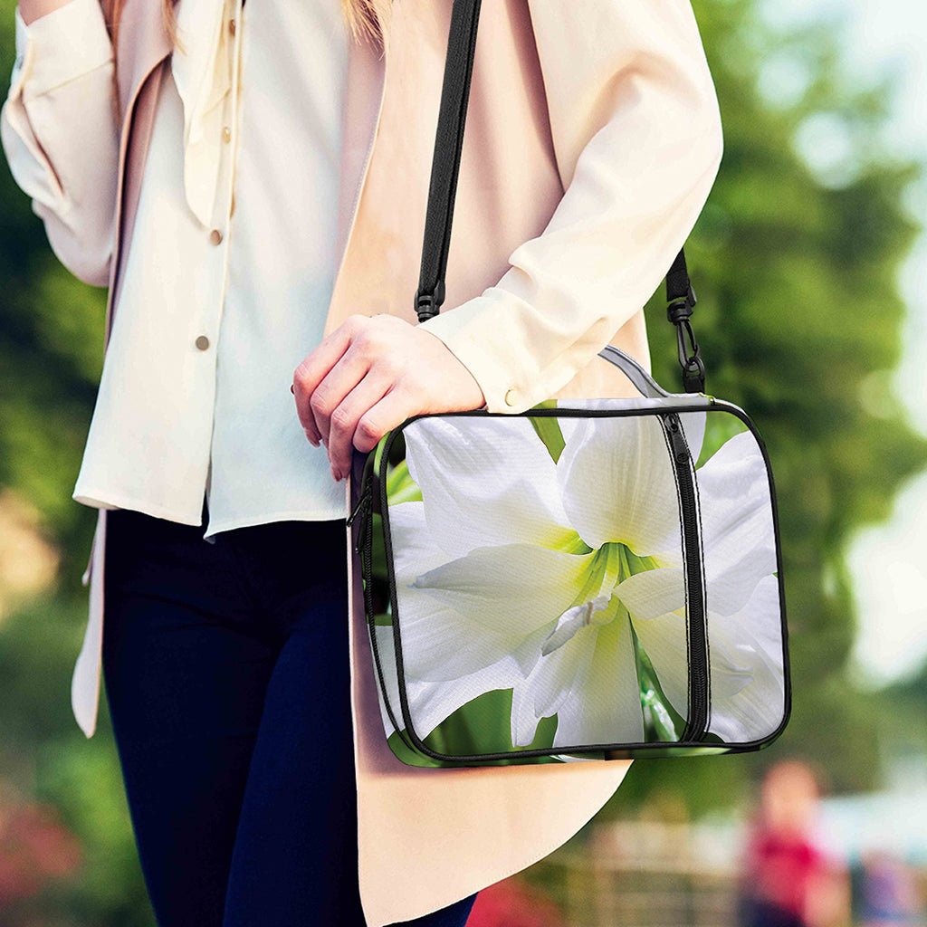 White Amaryllis Print Shoulder Strap Bible Bag