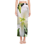 White Amaryllis Print Side Slit Maxi Skirt