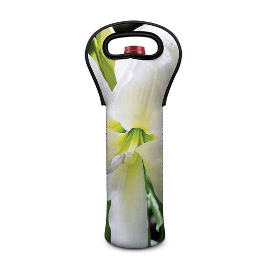 White Amaryllis Print Single Neoprene Wine Tote