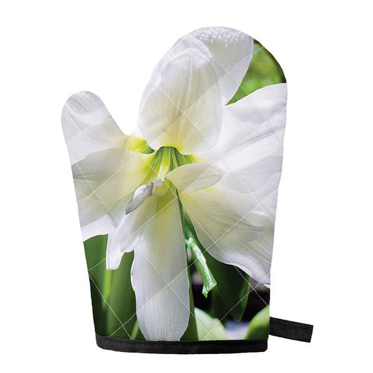White Amaryllis Print Single Oven Mitt