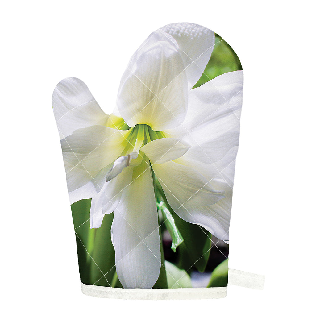 White Amaryllis Print Single Oven Mitt