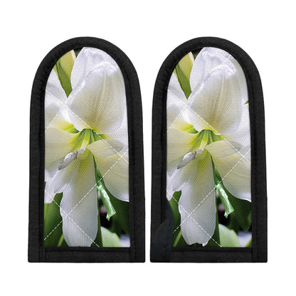 White Amaryllis Print Skillet Handle Cover