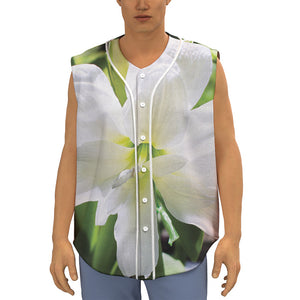 White Amaryllis Print Sleeveless Baseball Jersey