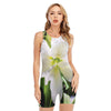 White Amaryllis Print Sleeveless One Piece Swimsuit