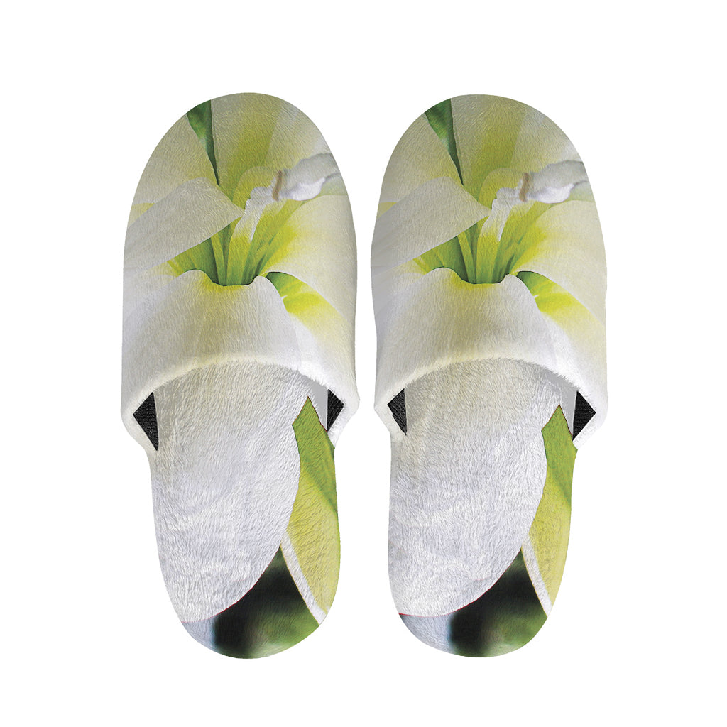 White Amaryllis Print Slippers