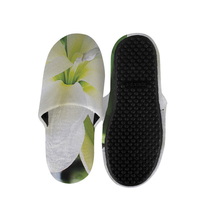 White Amaryllis Print Slippers