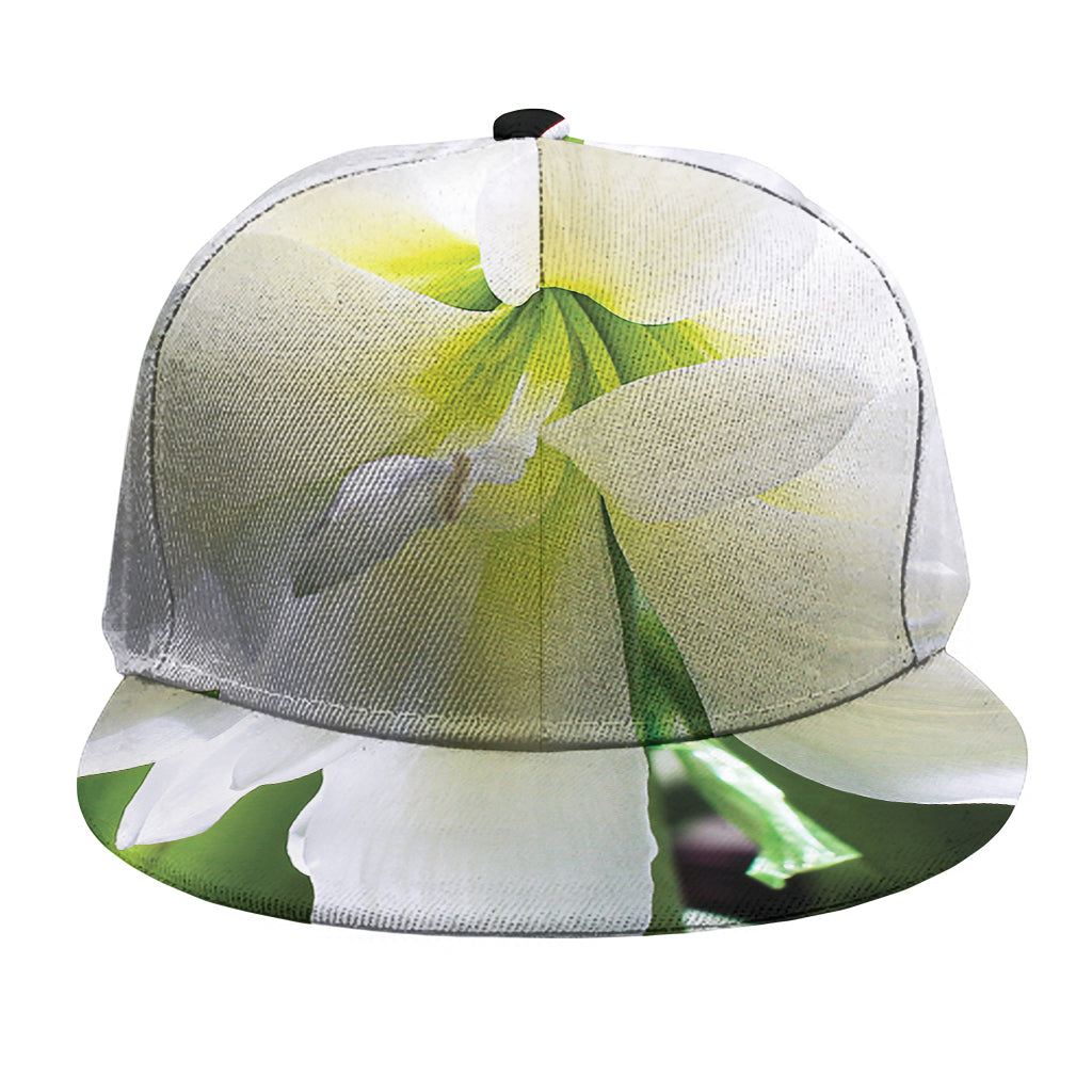 White Amaryllis Print Snapback Cap