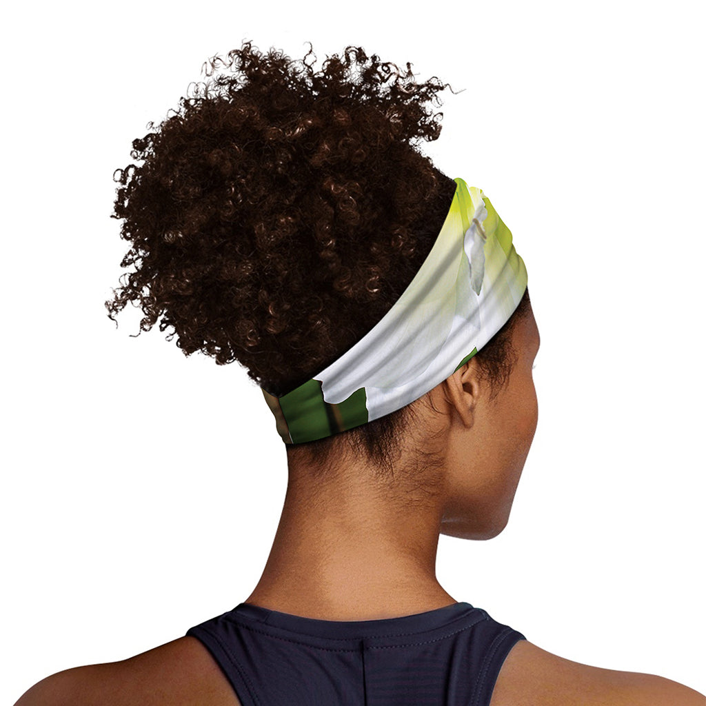 White Amaryllis Print Sports Headband