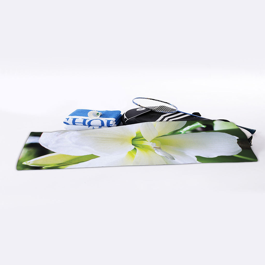 White Amaryllis Print Sports Towel