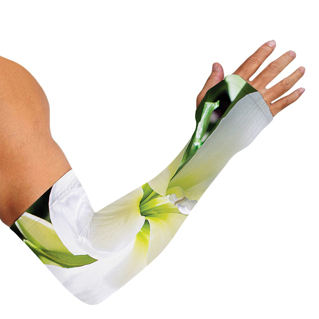White Amaryllis Print Sun Protection Arm Sleeves