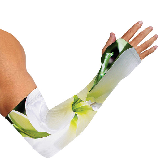 White Amaryllis Print Sun Protection Arm Sleeves