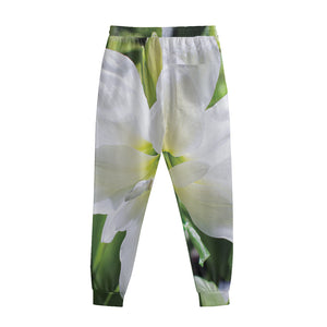 White Amaryllis Print Sweatpants