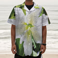 White Amaryllis Print Textured Short Sleeve Shirt