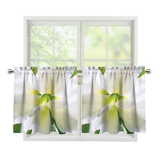 White Amaryllis Print Tier Curtains