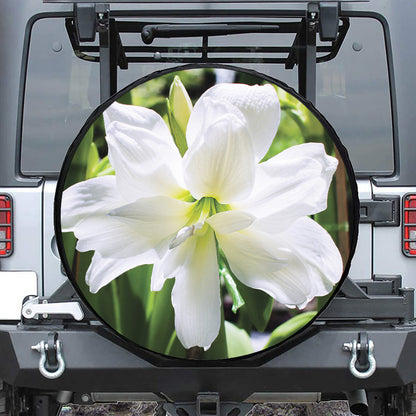 White Amaryllis Print Tire Cover