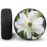 White Amaryllis Print Tire Cover With Camera Hole