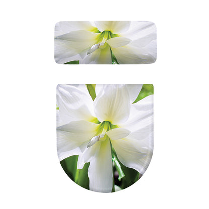 White Amaryllis Print Toilet Lid And Tank Cover Set