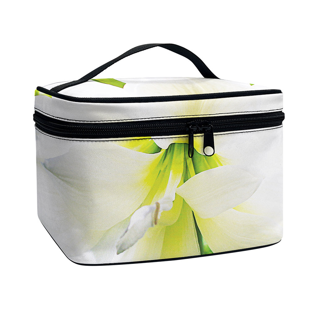 White Amaryllis Print Travel Makeup Bag