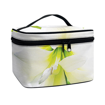 White Amaryllis Print Travel Makeup Bag
