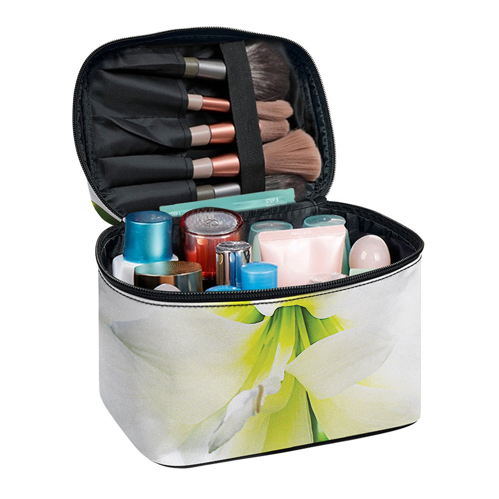 White Amaryllis Print Travel Makeup Bag