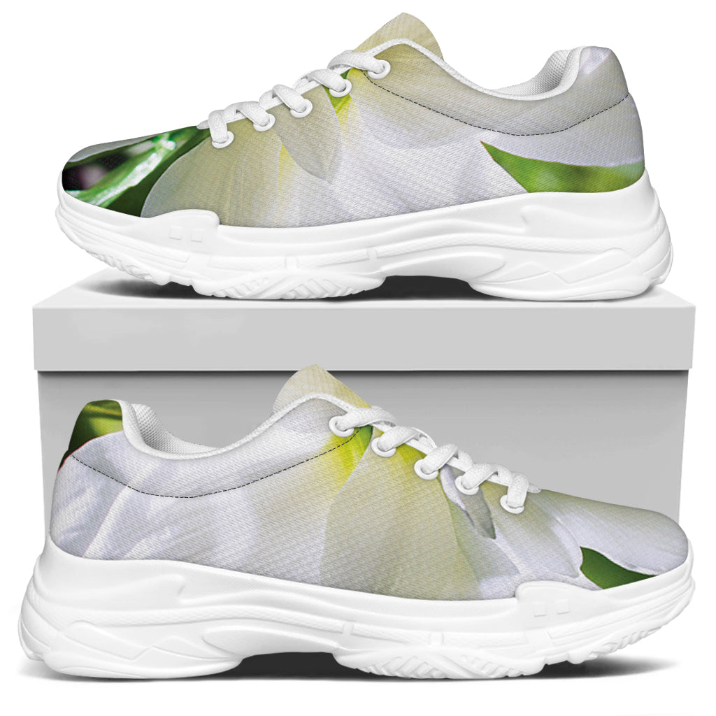 White Amaryllis Print White Chunky Shoes