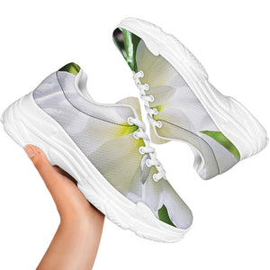 White Amaryllis Print White Chunky Shoes