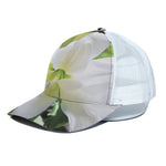 White Amaryllis Print White Mesh Trucker Cap