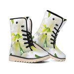 White Amaryllis Print Winter Boots