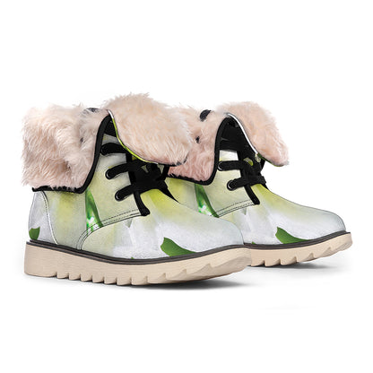 White Amaryllis Print Winter Boots