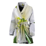 White Amaryllis Print Women's Bathrobe