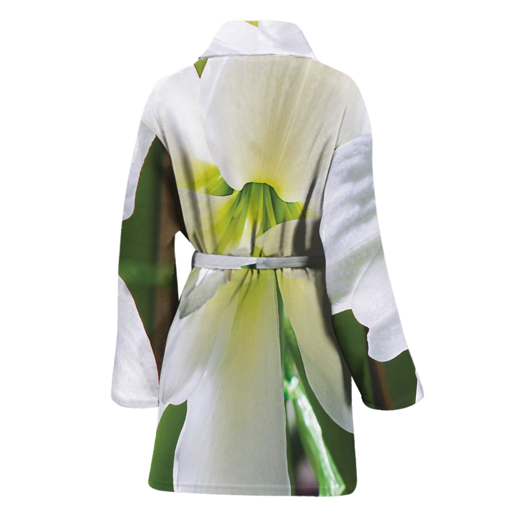 White Amaryllis Print Women's Bathrobe