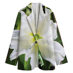 White Amaryllis Print Women's Blazer