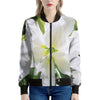 White Amaryllis Print Women's Bomber Jacket