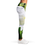 White Amaryllis Print Women's Leggings